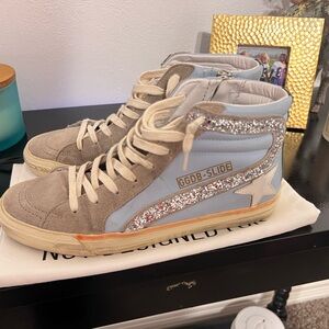 Golden Goose Light Blue and Gray Glitter High-Tops
